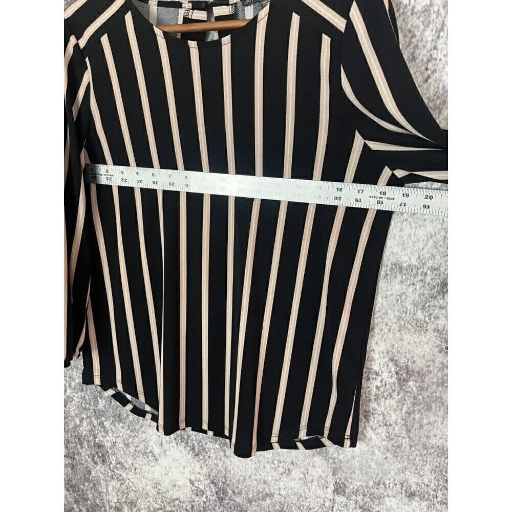 Adrianna Papell Shirt Womens Small Black Striped Yoke Office Sleek Mod Secretary